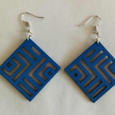 Boucles d’oreilles fantaisie Rofaren Gehel Laser Créations – géométriques, légères, bleues, hauteur 49 mm