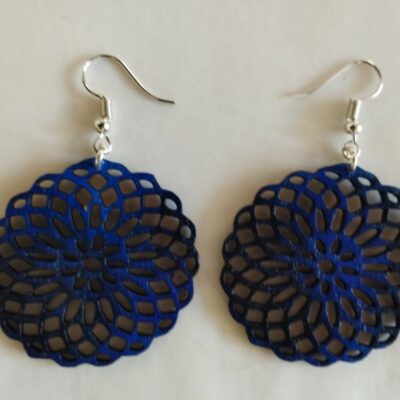 boucles d'oreilles fantaisie rondes, bleues, en filigrane à motif floral