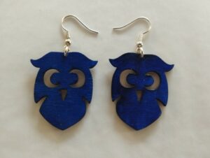 Boucles d'oreilles bleues motif hibou