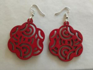 Boucles d'oreilles rouges motifs geometriques arrondis